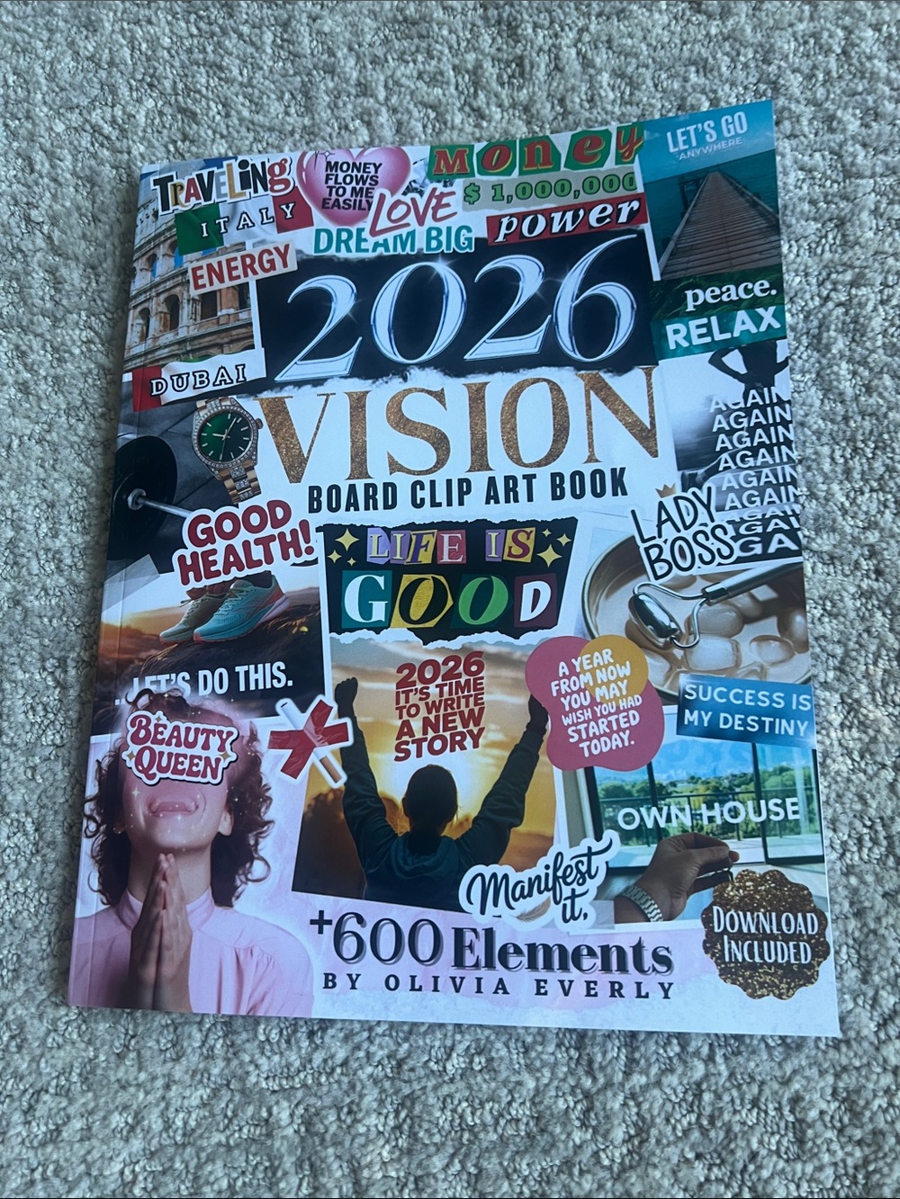2026 Vision Board Clip Art Book - Colorful Inspirational Collage